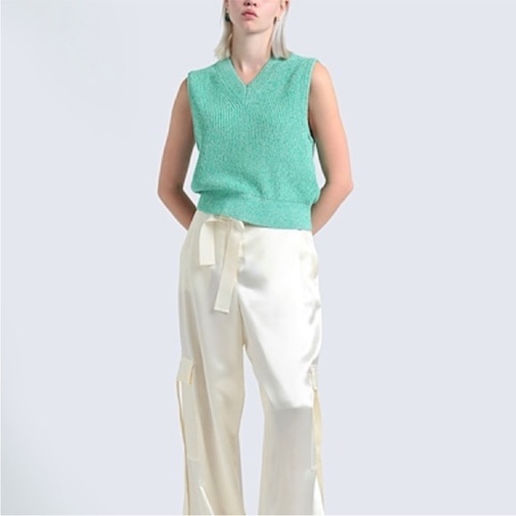 COS Green Marled Knit V Neck Pullover Sweater Vest Light Academia S - Picture 2 of 12